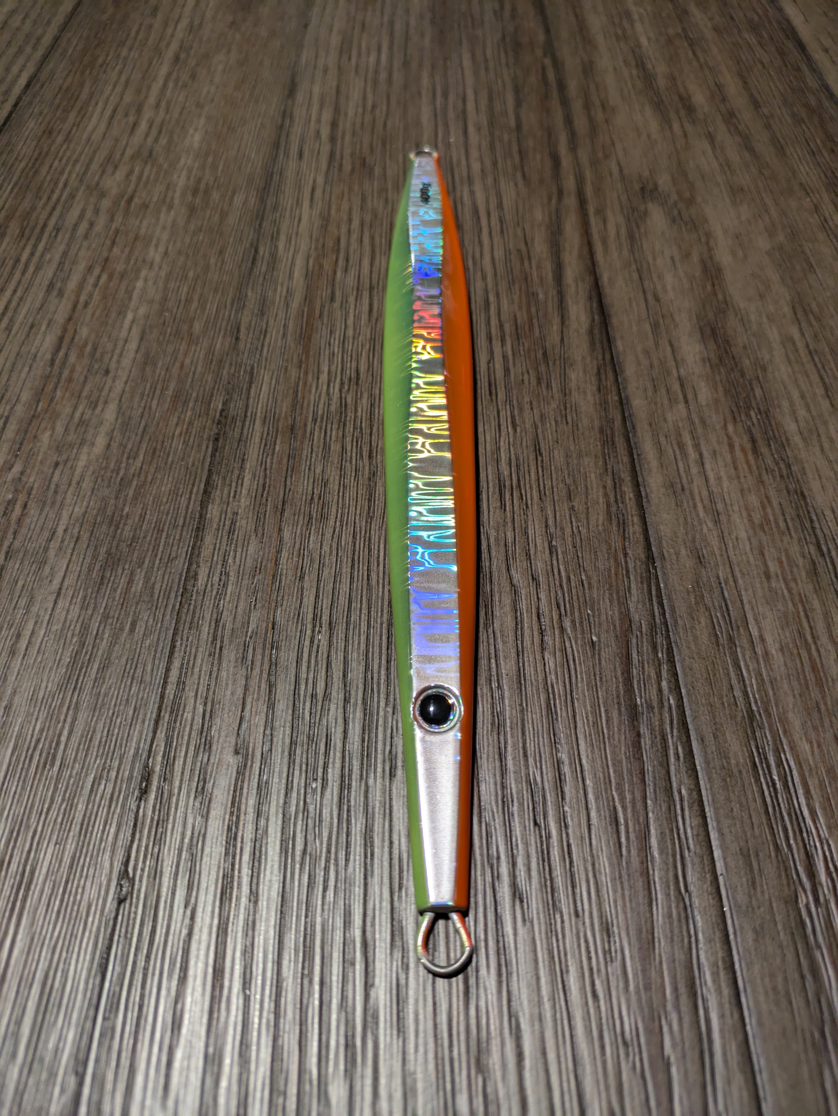 TJC101 The Taurus Slow Pitch Jig: Orange and Green with Silver Flash a