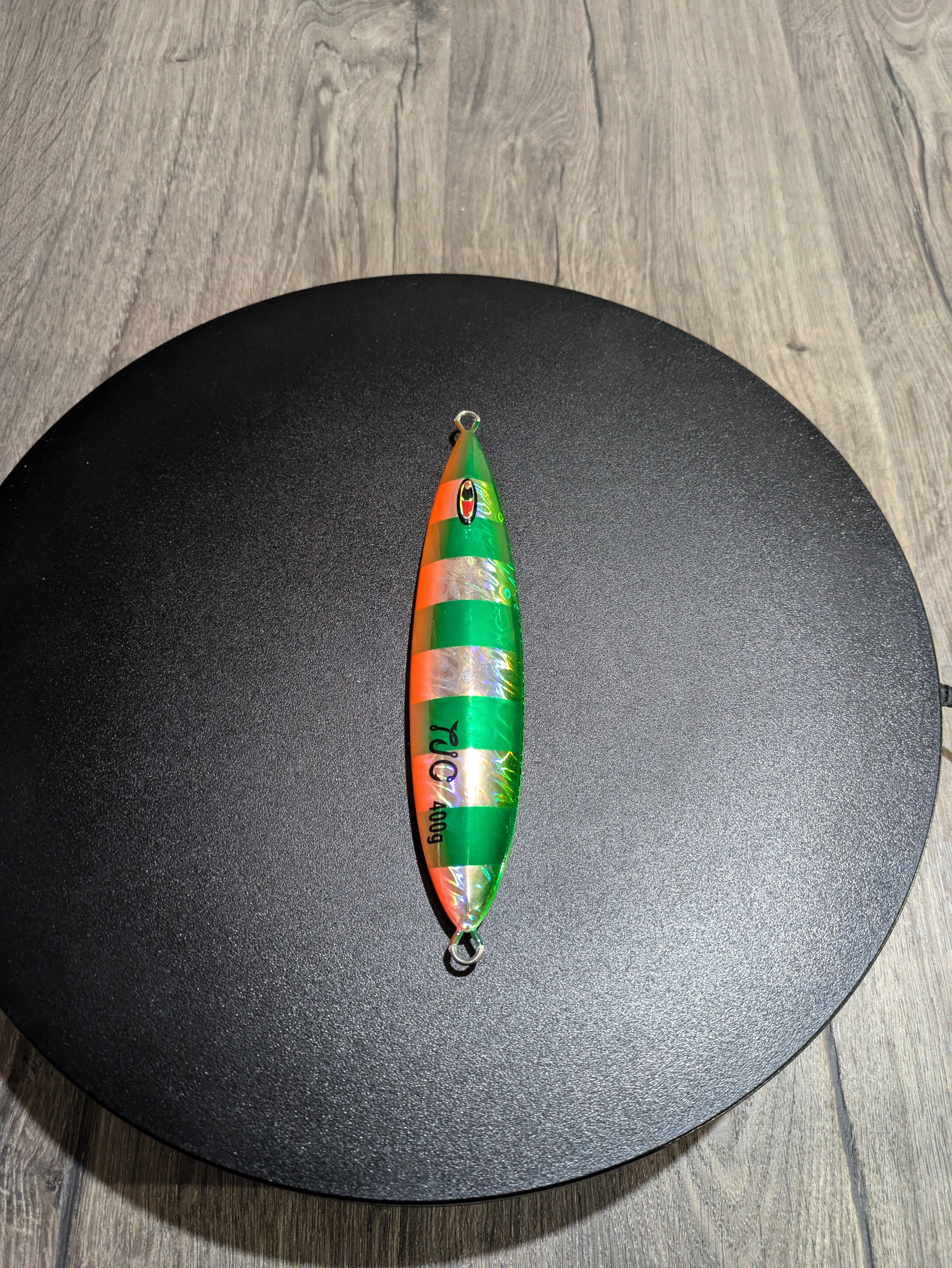 TJC400-001 Slow Pitch Jig: Green, Orange & Silver with Glow AKA 