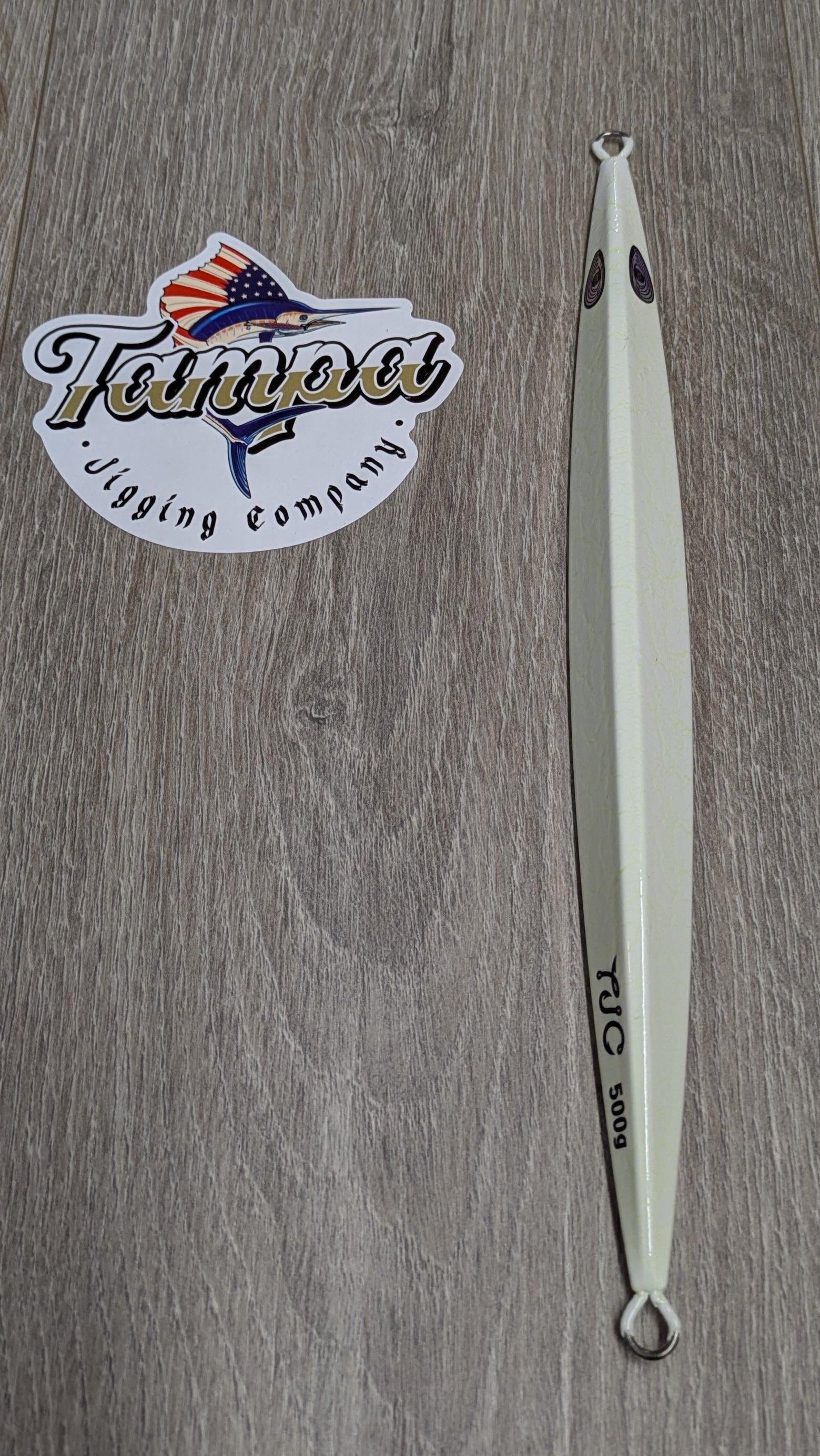 TJC500-073 Slow Pitch Jig: White Crackle with Glow. 